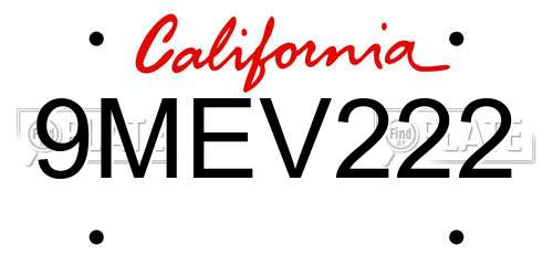 9MEV222 California License Plate