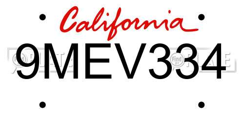 9MEV334 California License Plate