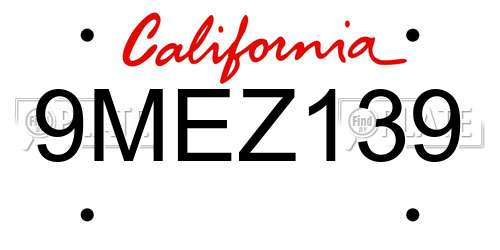 9MEZ139 California License Plate