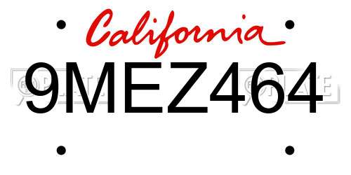 9MEZ464 California License Plate
