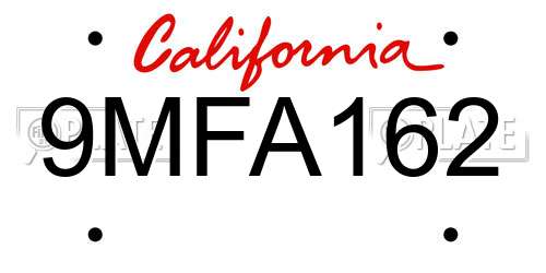 9MFA162 California License Plate