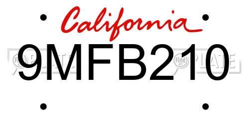 9MFB210 California License Plate