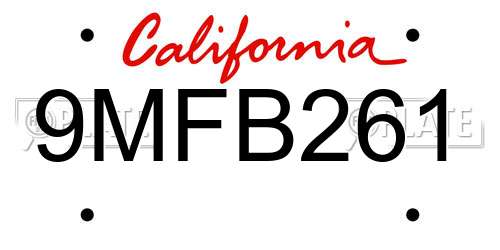 9MFB261 California License Plate
