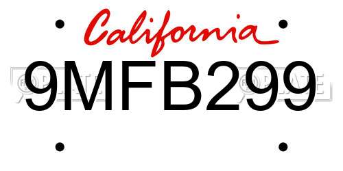 9MFB299 California License Plate