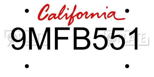 9MFB551 California License Plate