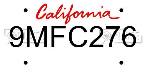 9MFC276 California License Plate