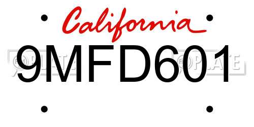 9MFD601 California License Plate