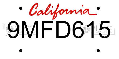 9MFD615 California License Plate