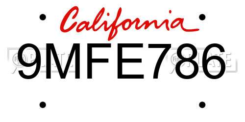 9MFE786 California License Plate