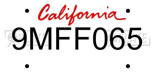 9MFF065 California License Plate