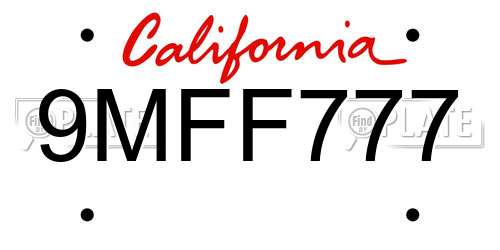 9MFF777 California License Plate