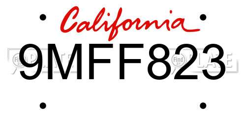 9MFF823 California License Plate