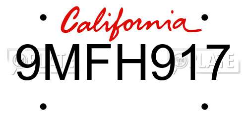 9MFH917 California License Plate