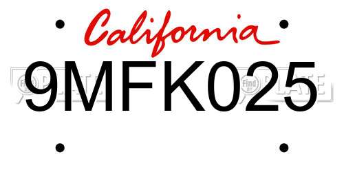 9MFK025 California License Plate