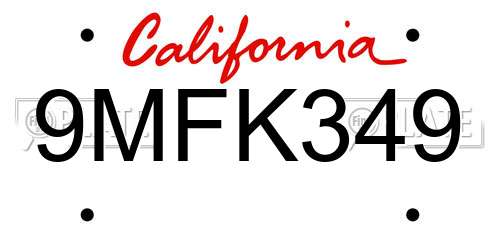 9MFK349 California License Plate