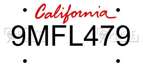 9MFL479 California License Plate