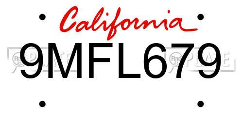 9MFL679 California License Plate