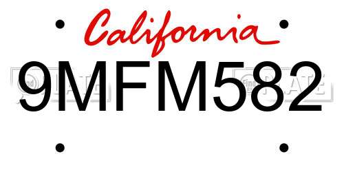 9MFM582 California License Plate