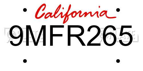 9MFR265 California License Plate
