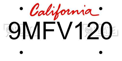 9MFV120 California License Plate