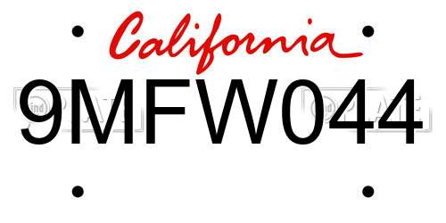 9MFW044 California License Plate