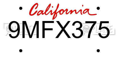 9MFX375 California License Plate