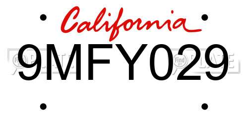 9MFY029 California License Plate