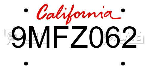 9MFZ062 California License Plate