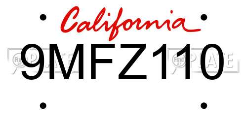 9MFZ110 California License Plate