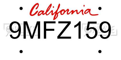 9MFZ159 California License Plate