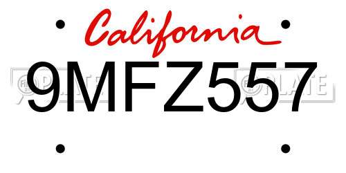 9MFZ557 California License Plate