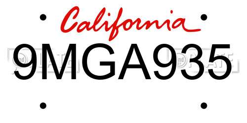9MGA935 California License Plate