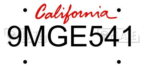 9MGE541 California License Plate