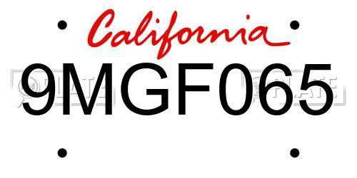 9MGF065 California License Plate