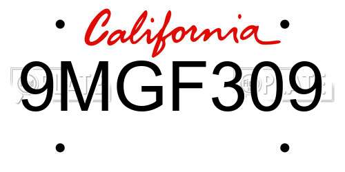 9MGF309 California License Plate