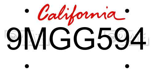9MGG594 California License Plate