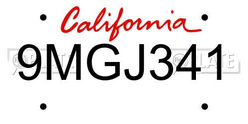 9MGJ341 California License Plate