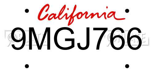 9MGJ766 California License Plate