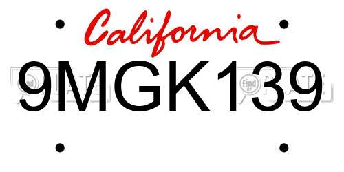 9MGK139 California License Plate