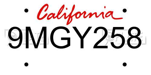 9MGY258 California License Plate