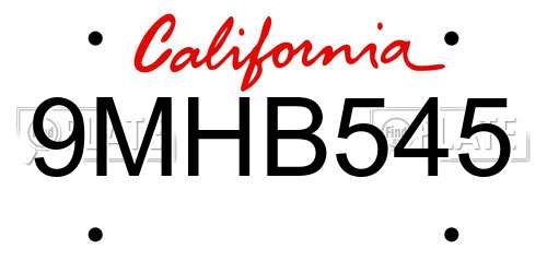 9MHB545 California License Plate