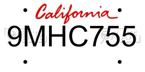 9MHC755 California License Plate