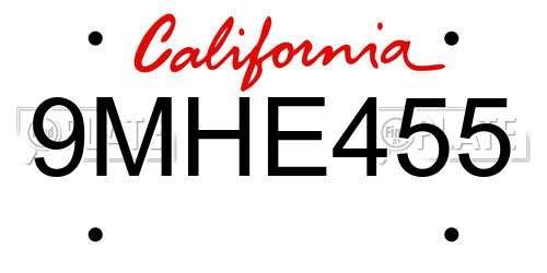 9MHE455 California License Plate