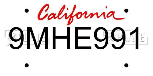 9MHE991 California License Plate