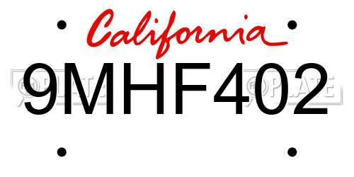 9MHF402 California License Plate