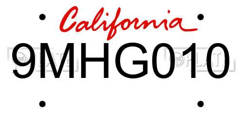 9MHG010 California License Plate