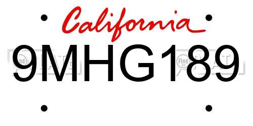 9MHG189 California License Plate