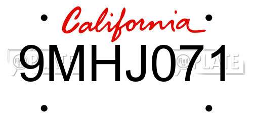 9MHJ071 California License Plate