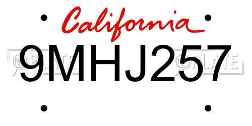 9MHJ257 California License Plate
