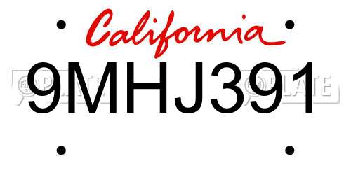 9MHJ391 California License Plate